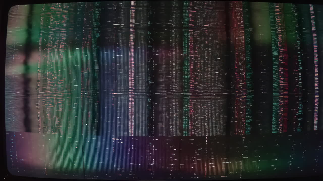Abstract Glitch and Static Visuals on a Distorted TV Screen