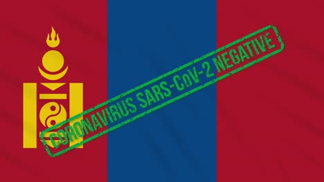 mongolia balanceando la bandera con el sello verde de la libertad del coronavirus, bucle