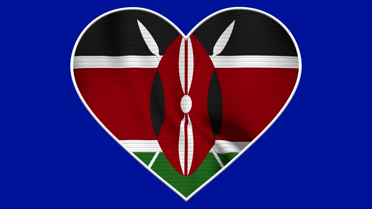 Kenya Heart Love Flag Loop - Realistic 4K flag waving in the wind