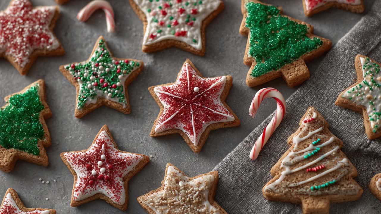 Festively Decorated Gingerbread Cookies Arranged in a Colorful Display with Candy Canes, Perfect for Holiday Celebrations and Seasonal Treats
