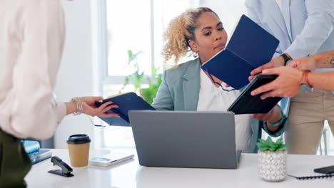 Business-woman,-laptop-and-multi-tasking