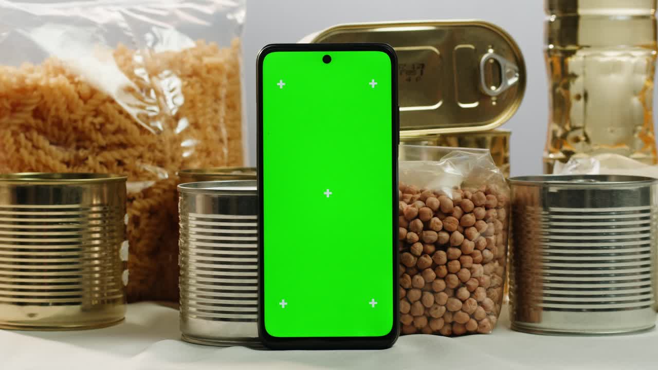 Canned cereals beans fish and vegetables, an assortment of processed foods, supermarket cart online shopping, delivery.