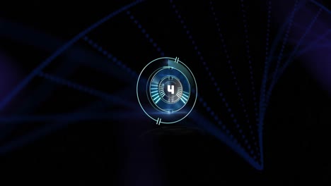 animation of scope scanning with countdown over dna strand on black background