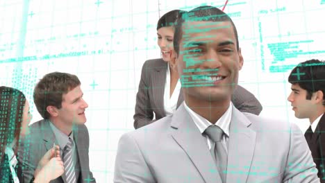 animación del procesamiento de datos sobre la gente de negocios
