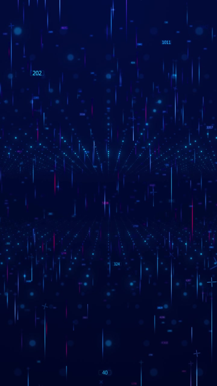 Blue digital data grid background with dotted perspective field falling number lines glowing