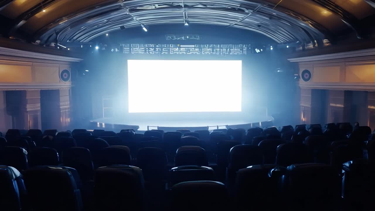 회의실에서 대형 스크린에서 프레젠테이션을 보는 관객들이 학습과 토론에 참여하고 있습니다.