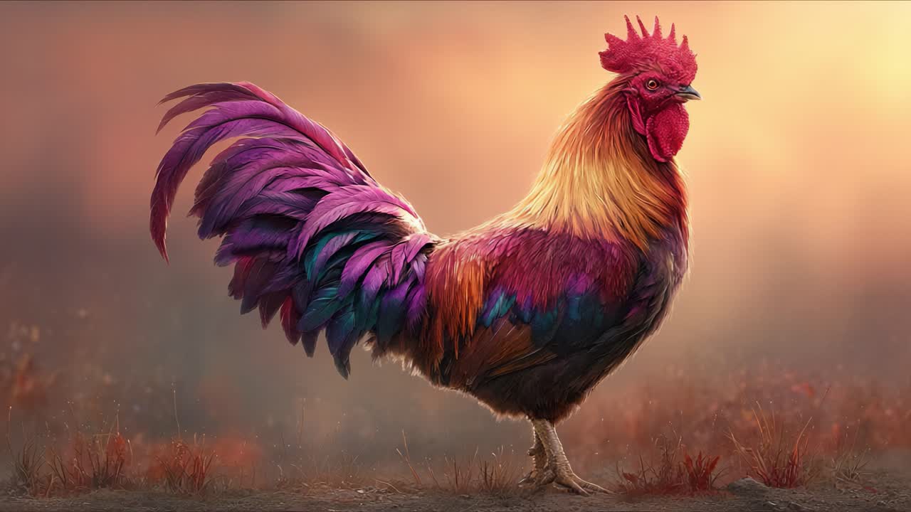 Vibrant Rooster Displaying Its Colorful Feathers in a Stunning Natural Setting, Capturing the Essence of Farm Life and Nature's Beauty