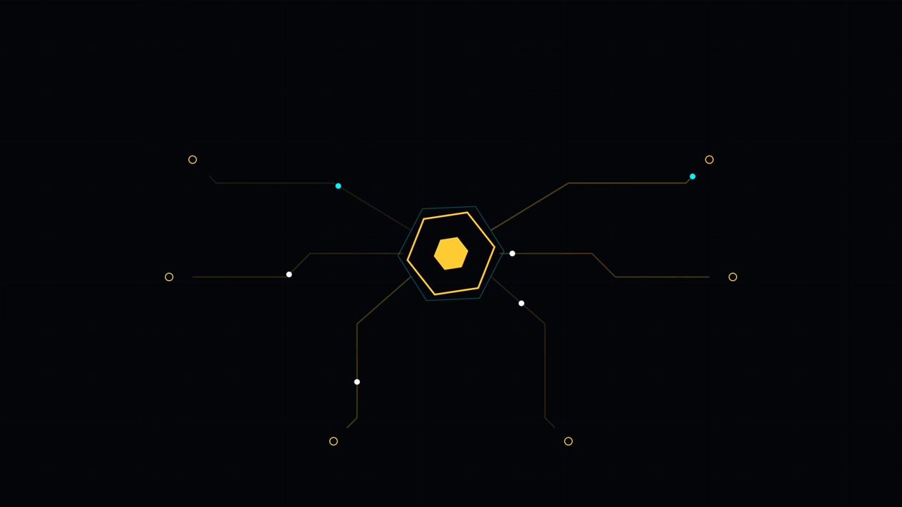 Abstract Digital Hexagon Expanding with Connecting Data Lines