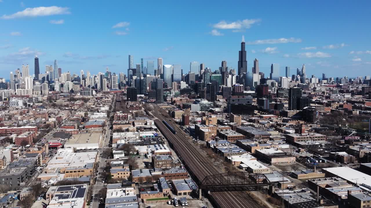 Scenic Aerial View Above Chicago, Illinois on Clear Day. City Skyline