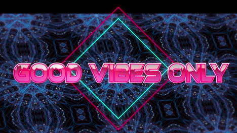 animación de buenas vibraciones sólo texto sobre formas caleidoscópicas sobre fondo negro