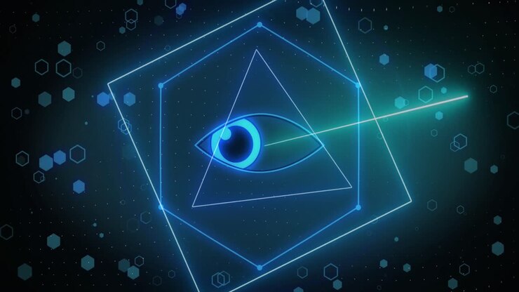 Animation of shapes and eye icon on black background