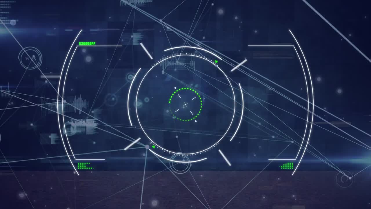 animación de interferencia y exploración de alcance a través de una red de conexiones sobre fondo negro