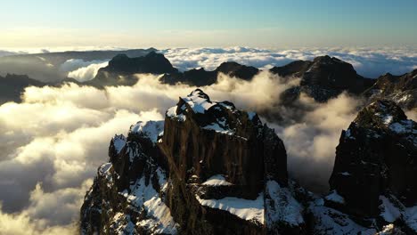 drone shot of the dramatic landscape on the top of the mountain pico ruivo in madeira