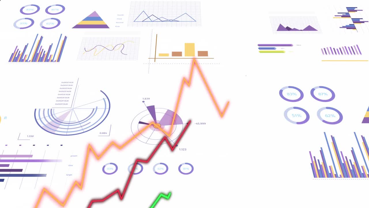 animación del procesamiento de datos financieros y las estadísticas con líneas.