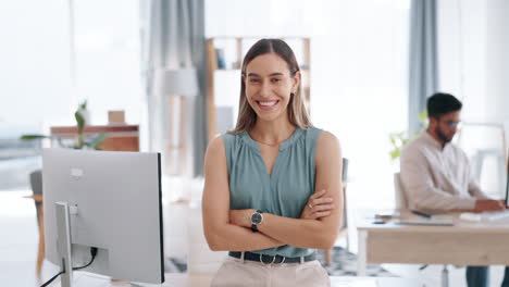 Business-woman,-arms-crossed-and-smile-on-face