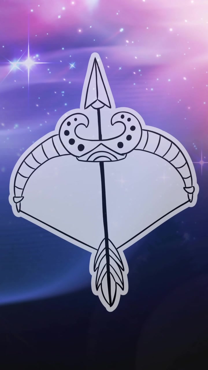 Animazione del simbolo del segno zodiacale del Sagittario su stelle luminose