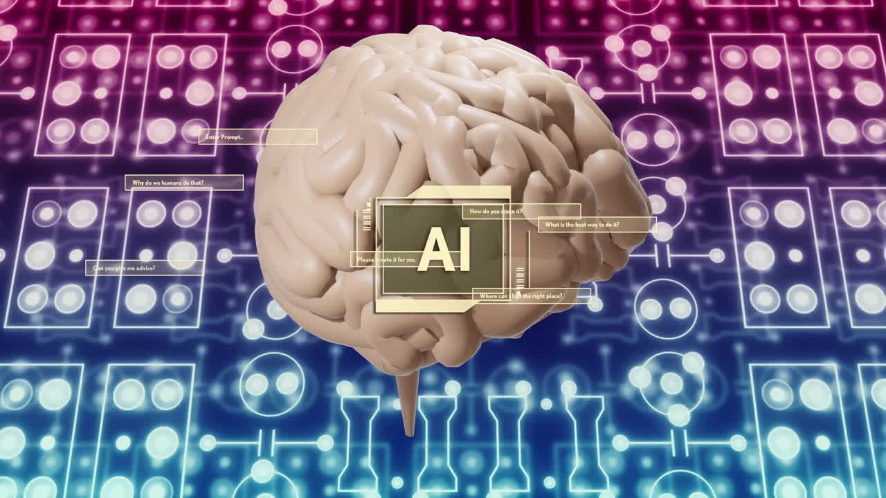 문자, 인간의 뇌 및 데이터 처리의 애니메이션