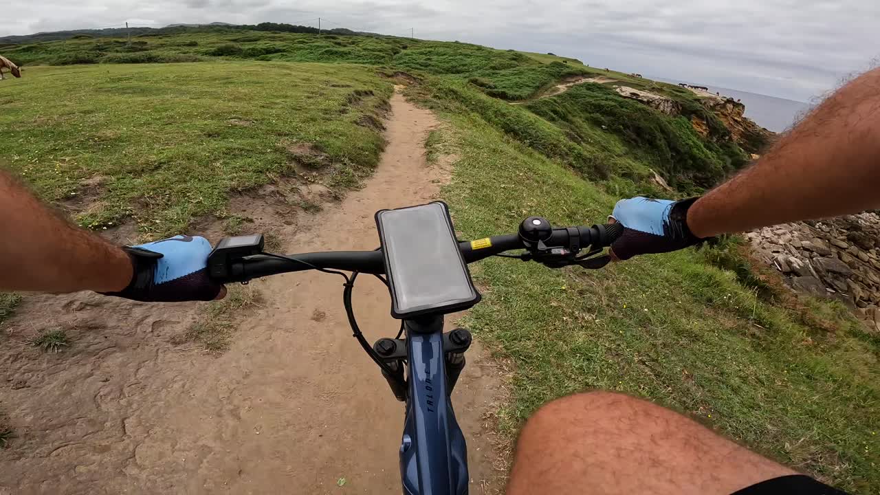 Mountain Biking on a Dirt Trail with Horses