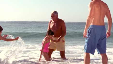 familia extendida feliz divirtiéndose con el agua