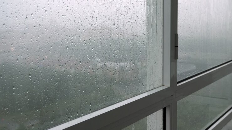 vista de la ciudad desde la ventana en un día lluvioso