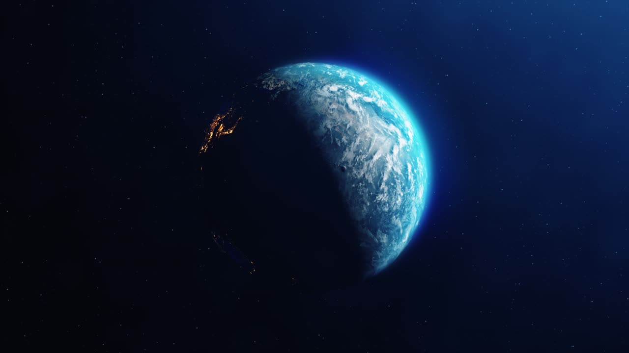 Realistic rotation of the earth from day to night in black space and stars 4k loop animation space