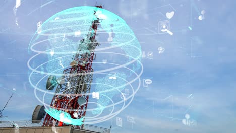 torre de telecomunicaciones con gráfico 3d de la alteración de negocios globales