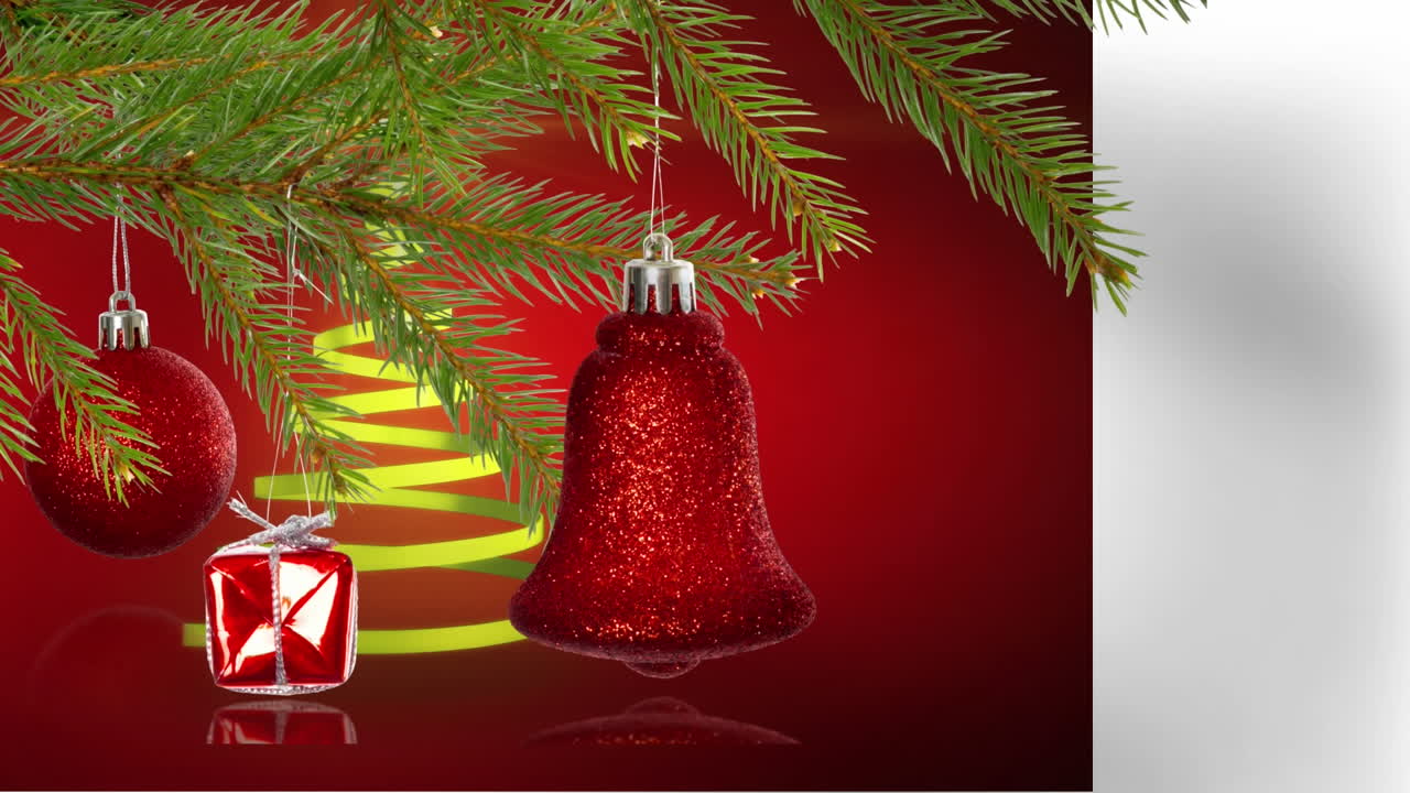 animación de decoraciones navideñas sobre fondo rojo