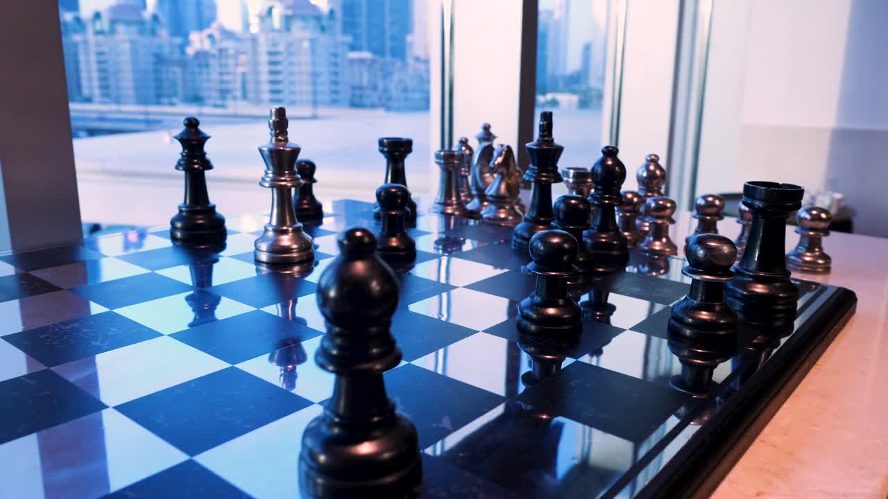 Chess game with city view
