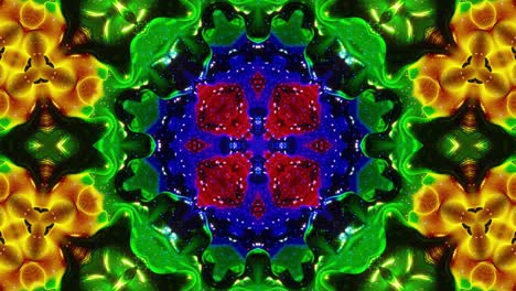 efecto caleidoscopio con ondas abstractas. estructuras 3d simétricas abstractas como el caleidoscope líquido en animación en bucle, gradientes de color suaves con brillo brillante. hermoso patrón 3d abstracto bg. dof