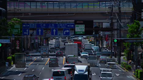 a timelapse of the traffic jam at the urban street in tokyo long shot