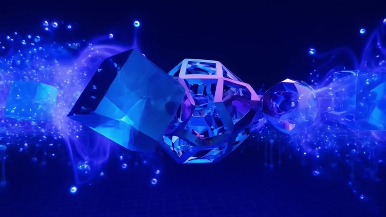 Forme geometriche 3D astratte fluttuanti nello spazio digitale