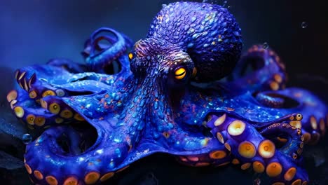 un pulpo con ojos amarillos y tentáculos azules