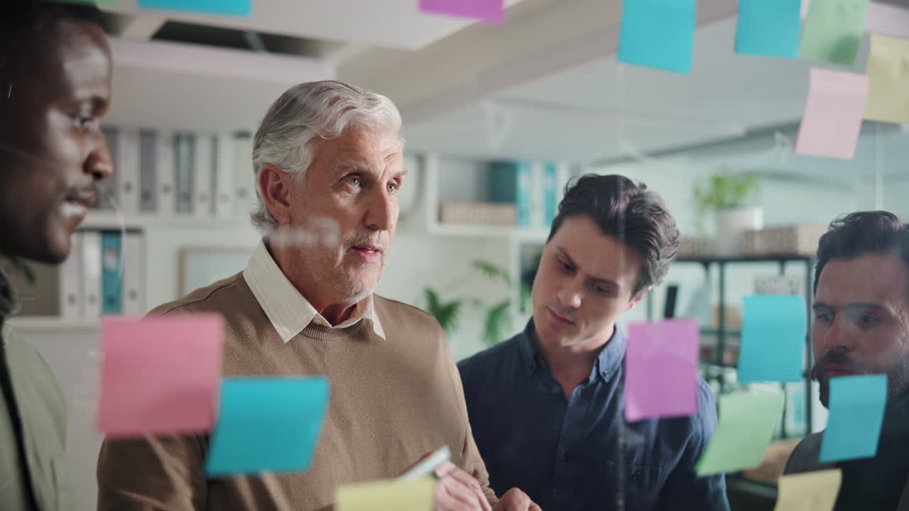 Business Team Brainstorming with Post-it Notes