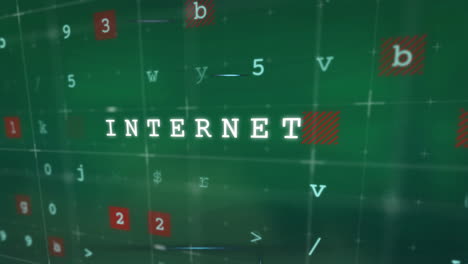 internet text with letters and numbers animation over green background