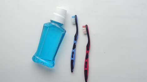 mouthwash and toothbrushes