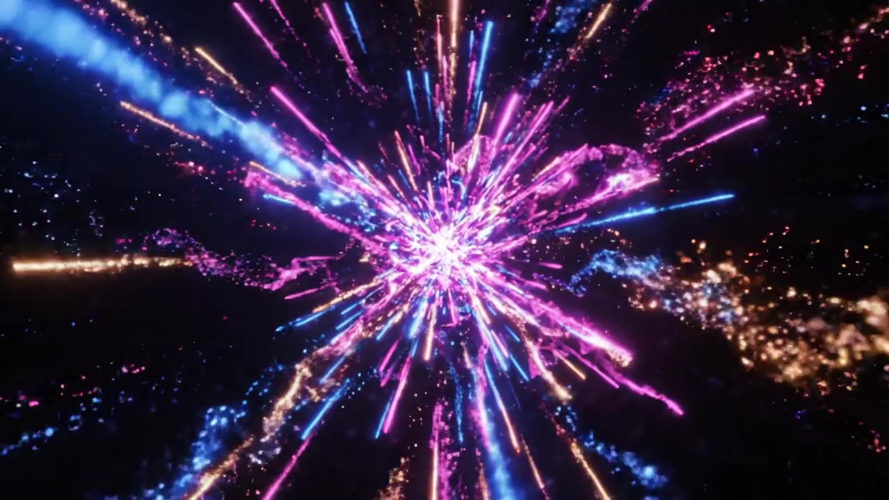 A Captivating Journey Through a Vibrant Cosmic Explosion of Colors and Light, Showcasing Beautiful Particles Swirling in Dynamic Motion