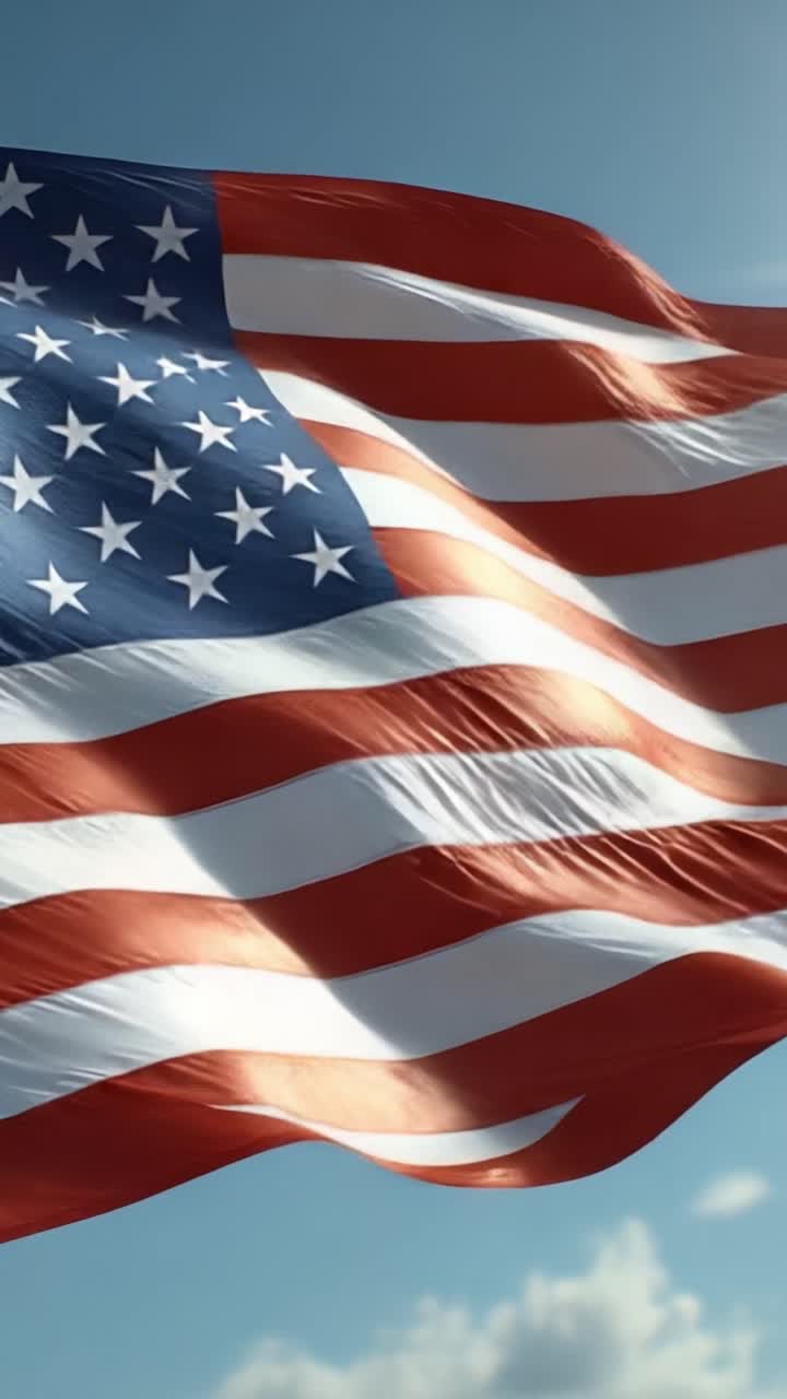 Una maestosa esposizione della bandiera americana che sventola nella brezza contro un cielo sereno, simboleggiando libertà e orgoglio nazionale.