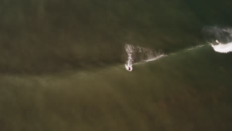 aerial: good bodysurfer catching wave on peak, bird's eye view