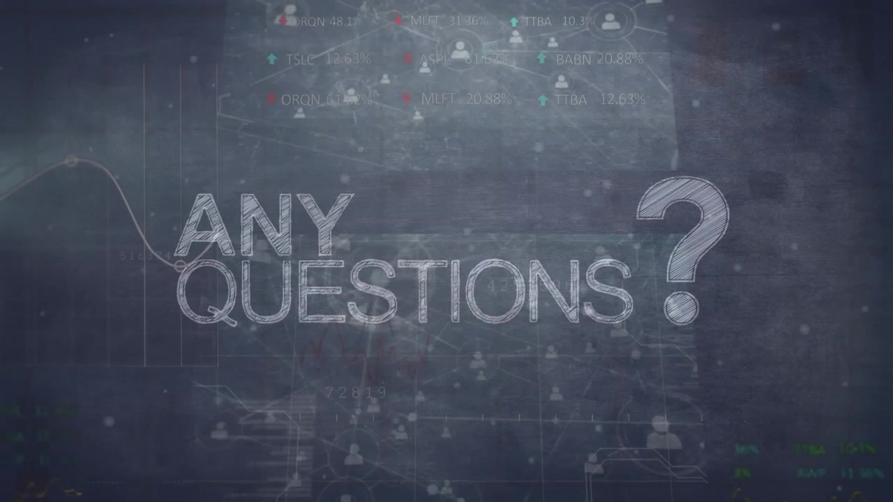 Animated Any Questions Text with Digital Business and Technology Data
