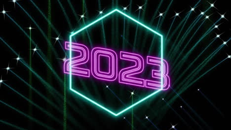 animación de texto de 2023 sobre fuegos artificiales sobre fondo negro