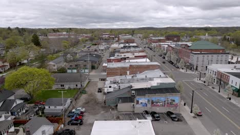 downtown marshall, michigan with drone video moving left to right