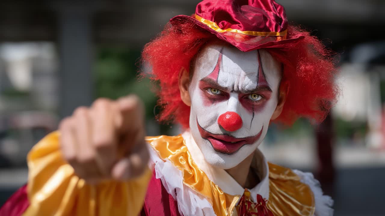 A Clown with a Bold Gesture: Capturing the Vibrant Expression and Joyful Spirit of Clowning Through a Dynamic Performance Scene Full of Color