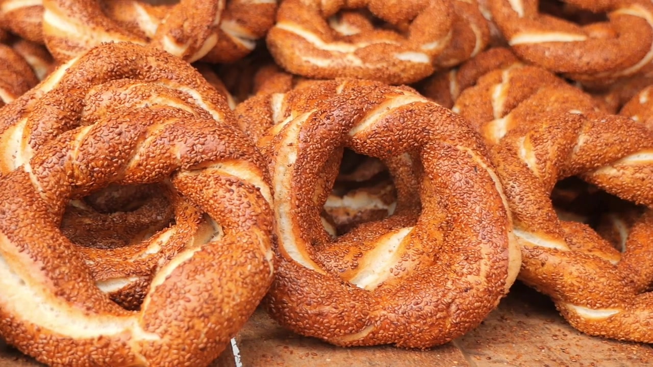 Close Up of Freshly Baked Simit Turkish Bagels