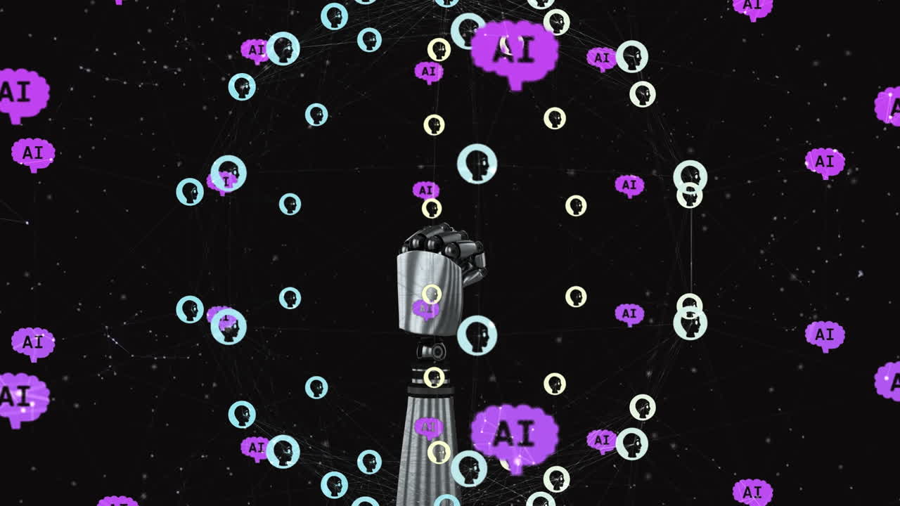 animación de un procesador de datos y el brazo del robot en el fondo