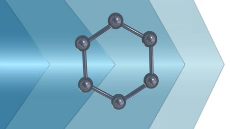 animation of 3d micro of molecules and blue arrows on white background