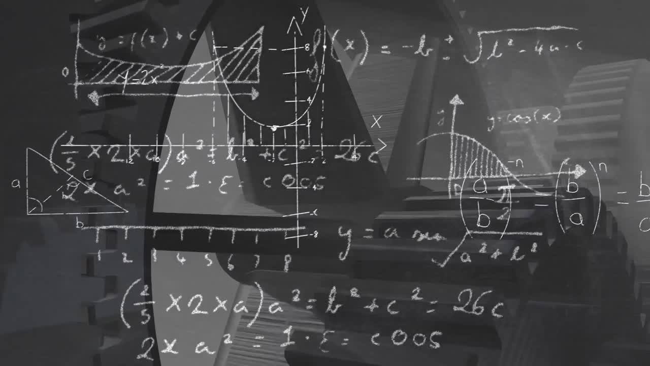 수학적 방정식과 애니메이션 기어입니다.