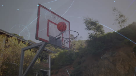 animation of network of connections over throwing ball into basket