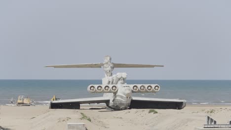 abandoned soviet amphibious aircraft on a beach