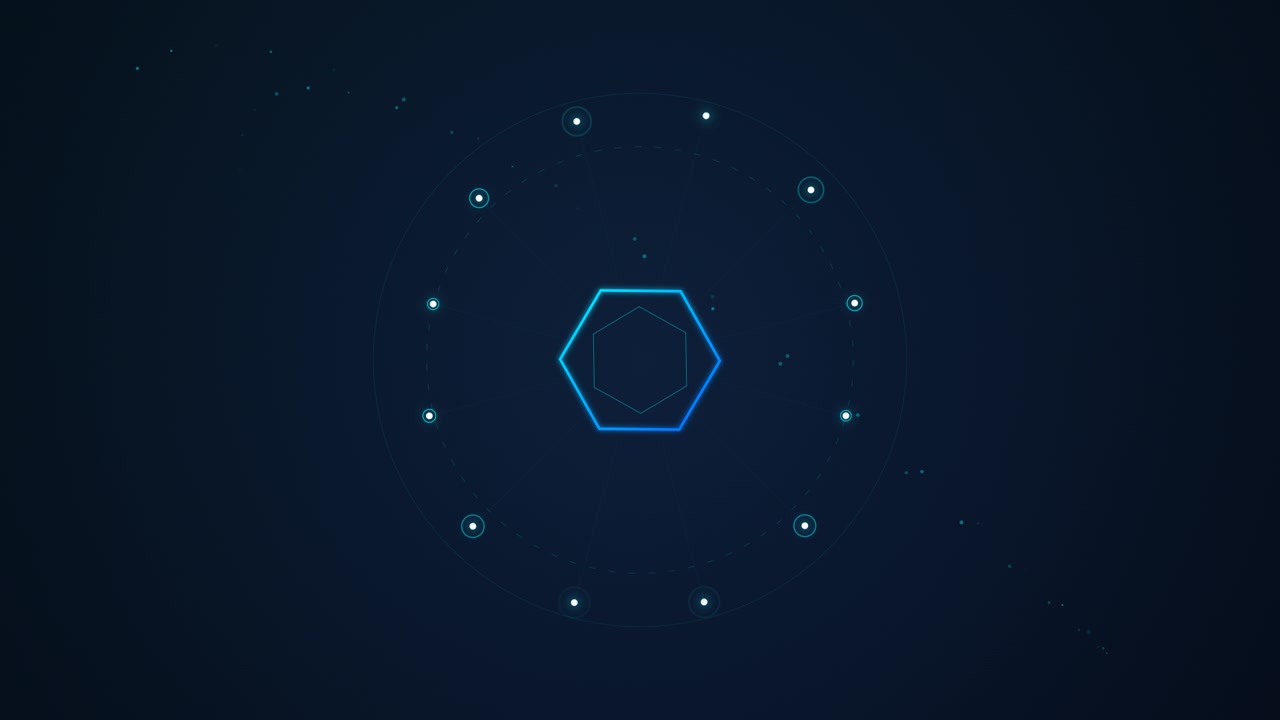 Abstract Digital Hexagon Interface Rotating on Dark Background