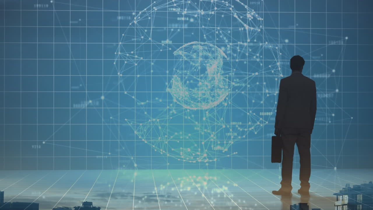 연결 네트워크의 애니메이션과 사업가에 대한 전 세계